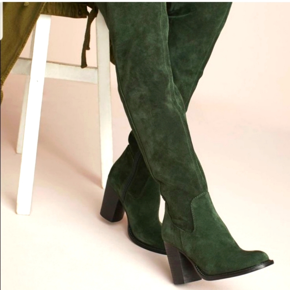 Kelsi Dagger Brooklyn Forest Green over the Knee boots 7.5
